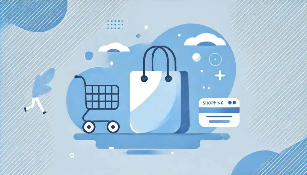 shopping cart, bag and credit card